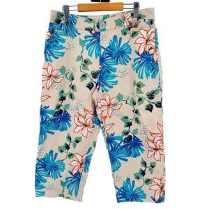 White Stag Capri Pants Womens 12 Blue Tan Floral Tropical High Rise Cropped